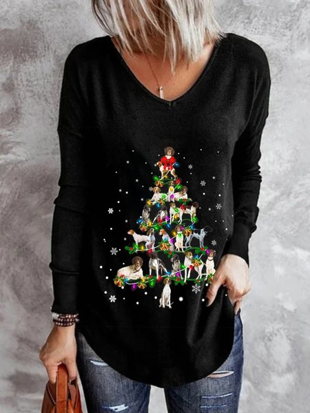 

Natale natale Maniche Lunghe Scollo a V taglia grande Stampato Top T-shirts, Nero, T-Shirts