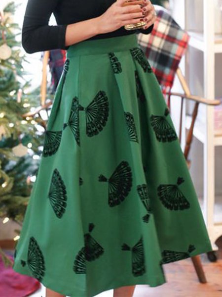 

Holiday And Daily Loosen Elegant Skirt, Green, Midi Skirts