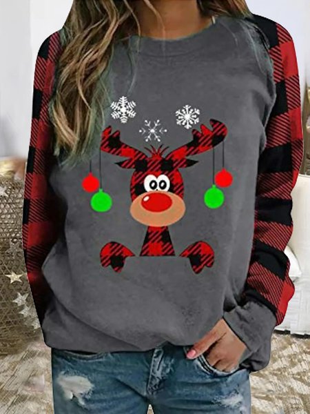 

Cotton Blends Raglan Sleeve Cartoon Vacation Sweatshirt, Gray, Hoodies & Sweatshirts