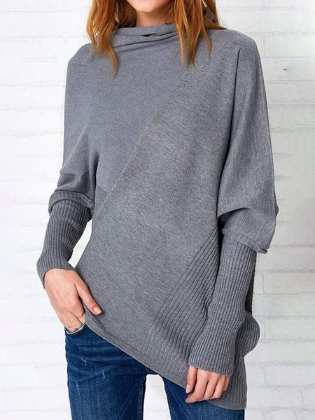 

Plain Daily Elegant Loosen Sweater, Gray, Pullovers