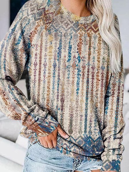 

Casual Long Sleeve Crew Neck Printed Sweatshirt, Multicolor, Hoodies & Sweatshirts