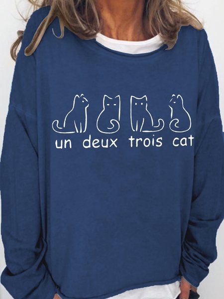 

Un Deux Trois Cat Crew Neck Cotton Blends Sweatshirt, Deep blue, Hoodies&Sweatshirts