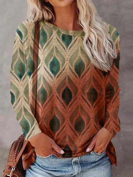 

Girocollo Geometrico Cotone miscele Top, Come immagine, T-Shirts