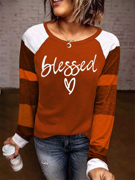 

Crew Neck Long Sleeve Letter Casual Shirts & Tops, Multicolor, T-Shirts