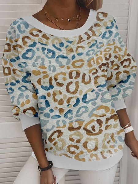 

Leopard Casual Crew Neck Sweatshirt, As picture, Hoodies & Sweatshirts