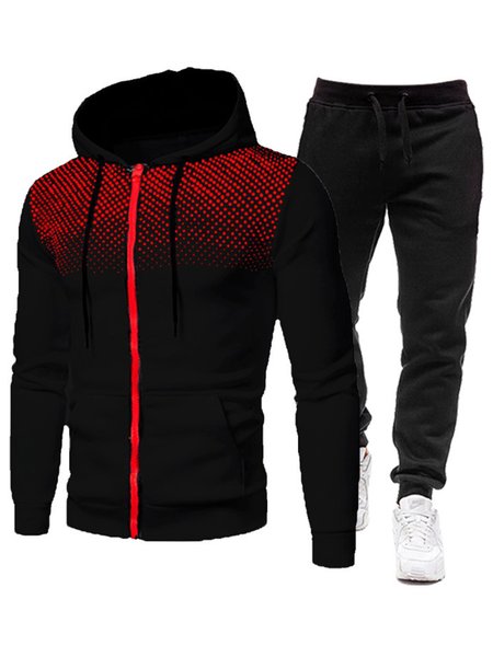 

Polka Dots Long Sleeve Sporty Suits, Black, Two-pieces