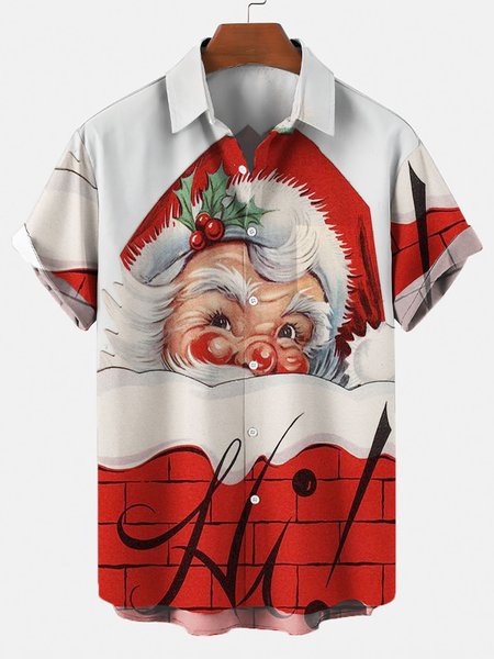 

Short Sleeve Shirt Collar Christmas Shirts & Tops, Red, Shirts ＆ Blouse