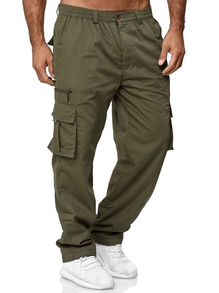 

Men's Casual Multi-Pocket Loose Straight-leg Overalls, Army green, Pants