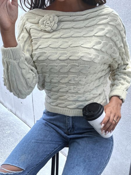 

Elegant Sweet Regular Fit Boat Neck Sweater, Khaki, Pullovers