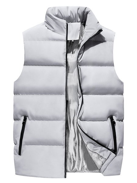 

Sleeveless Stand Collar Vest, Light gray, Outerwear