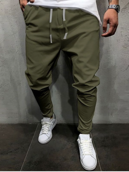 

Men's Plain Stretch Waist Pants, Army green, Pants