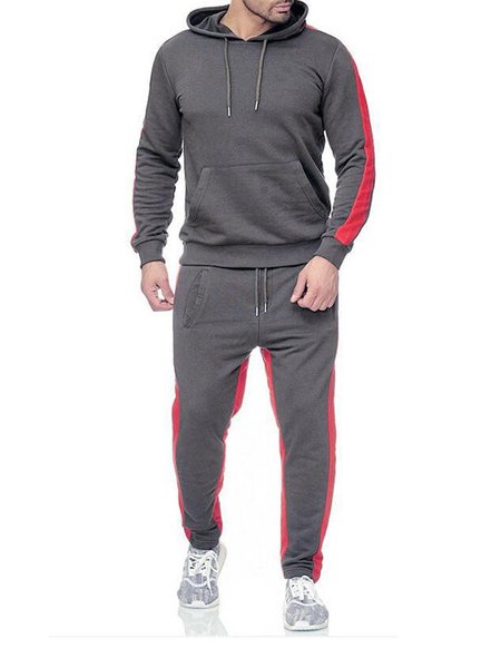 

Men's Stitching Sports Casual Sweater Suit, Deep gray, Two-pieces