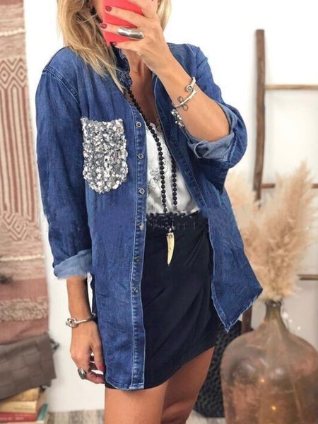 

Casual Shirt Collar Shirt Sleeve Regular Fit Shirt, Blue, Blouses and Shirts