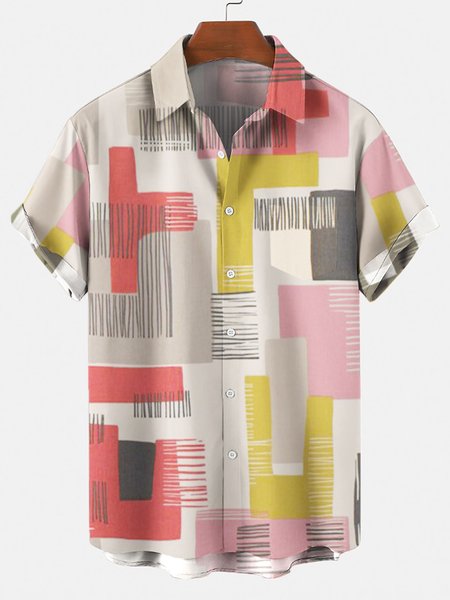 

Casual Shirt Collar Short Sleeve Shirts, Pink, Men's Floral shirt