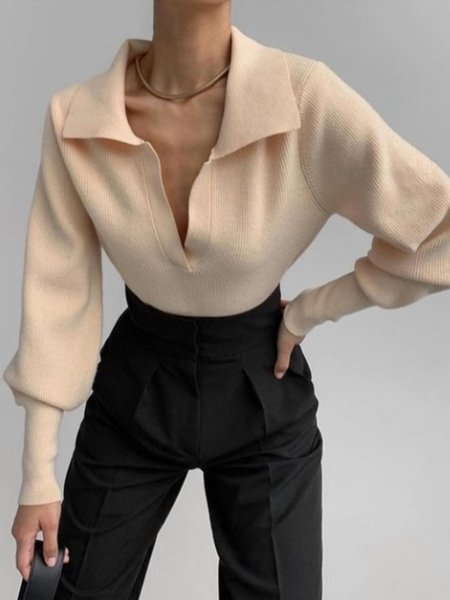 

Date Daily Slim Fit Bishop Sleeve Casual Sweater, Apricot, Pullovers
