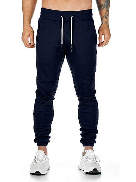 

Men's Casual Solid Color Drawstring Sports Trousers, Navyblue, Pants