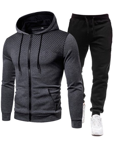 

Polka Dots Long Sleeve Sporty Suits, Deep gray, Two-pieces
