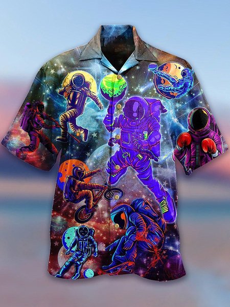 

Planet Short Sleeve Shirt Collar Shirts & Tops, As picture, Men's Floral shirt