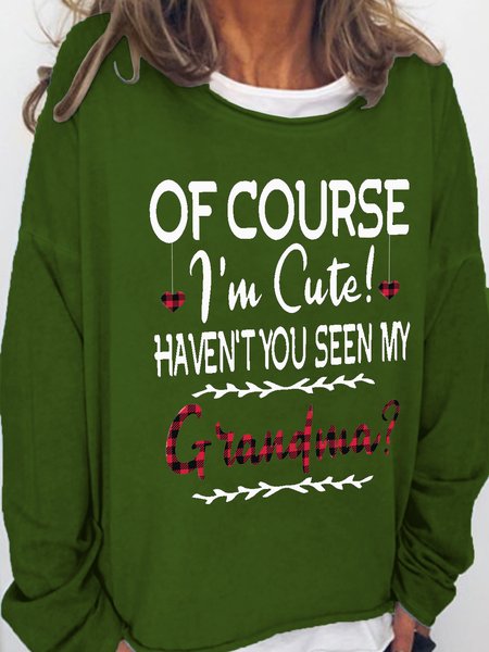 

Funny text print round neck long-sleeved sweatshirt, Green, Hoodies&Sweatshirts