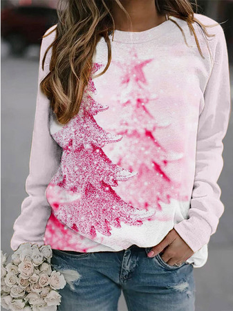 

Crew Neck Plants Shirt Sleeve Cotton Sweatshirt, Pink, Hoodies & Sweatshirts