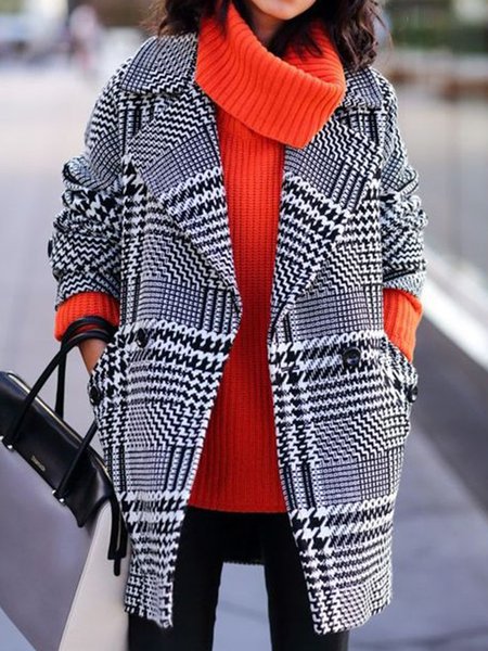 

Date Daily Flat Collar Vintage Regular Fit Outerwear, Black-white, Coats