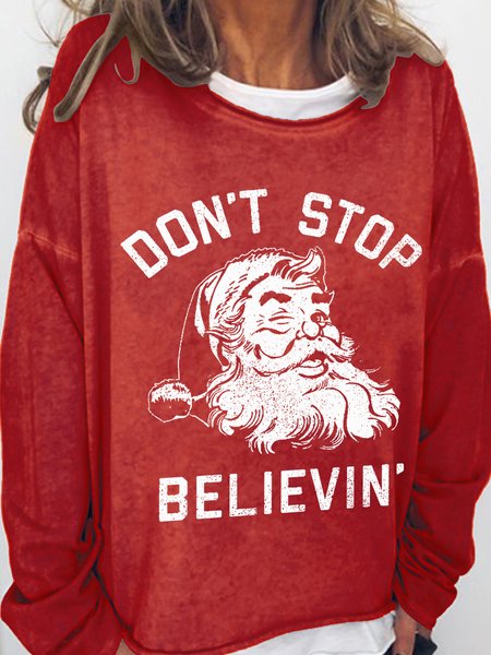 

Don't Stop Believin' Christmas Santa Cotton Blends Casual Sweatshirts, Red, Hoodies&Sweatshirts