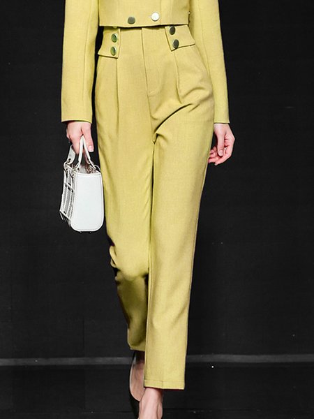 

Regular Fit Straight Leg Pants, Yellow, Straight Leg Pants