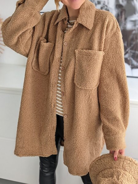 

Plain Lapel Outerwear, Khaki, Outerwear