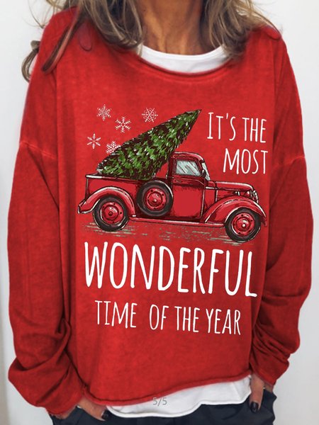 

It's The Most Wonderful Time Of The Year Casual Christmas Sweatshirt, Red, Hoodies&Sweatshirts