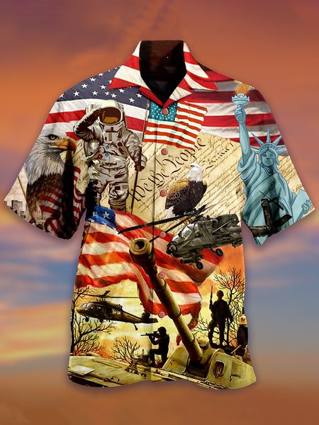 

Patriotic Shirt Collar Vintage Shirts & Tops, As picture, Men's Floral shirt