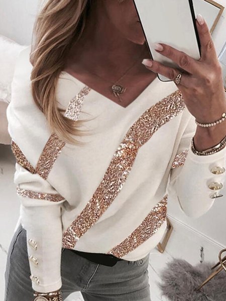 

Geometric Casual Loosen Shirts & Tops, White, Long sleeve tops