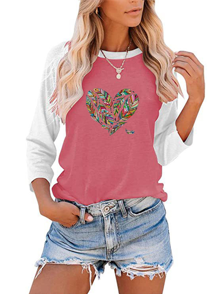 

Geometric Cotton Blends Crew Neck Shirts & Tops, Pink, T-Shirts