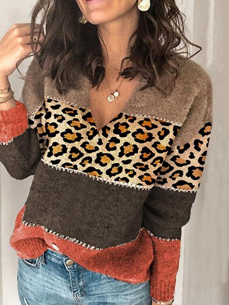 

V Neck Loosen Casual Sweater, As picture, Sweaters & Cardigans