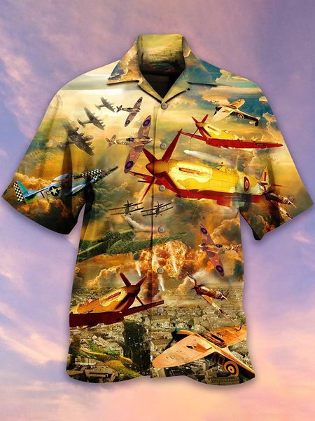 

Shirt Collar Plane Vintage Shirts & Tops, As picture, Men's Floral shirt