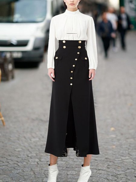 

Vacation Solid Skirts, Black, Maxi Skirts