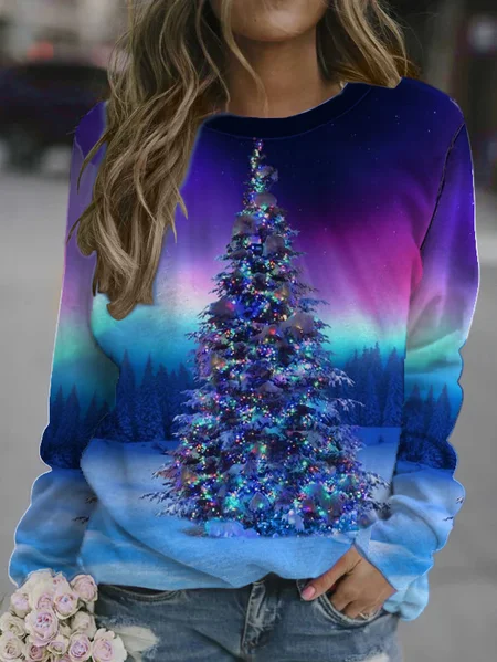 

Christmas gradient print round neck long-sleeved Sweatshirt, As picture, Hoodies&Sweatshirts