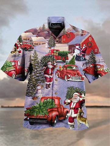 

Mens Christmas Santa Trunk Print Loose Short Sleeve Shirts, Red, Shirts ＆ Blouse