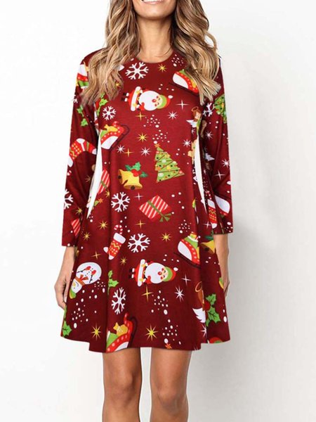 

Casual Regular Fit Crew Neck Mini Dress, Brown, Mini Dresses