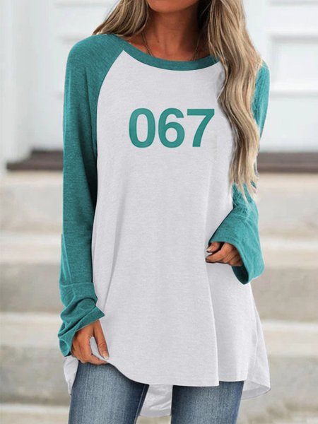 

Round Neck Letter Loosen Shirts & Tops, Green, Tees & T-shirts