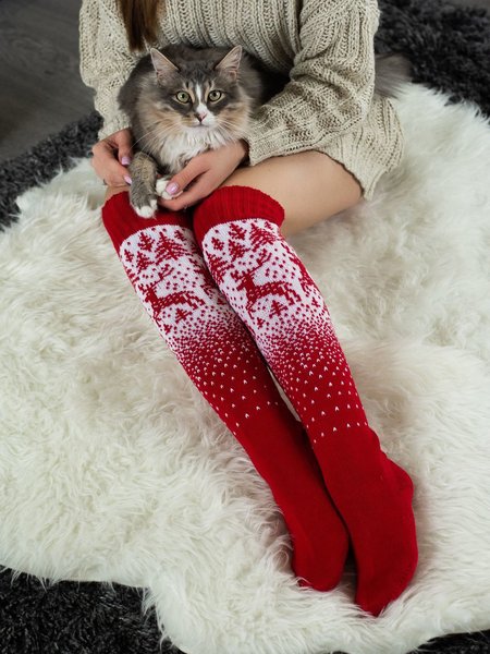 

Christmas Elk Knitted Socks, As picture, Socks