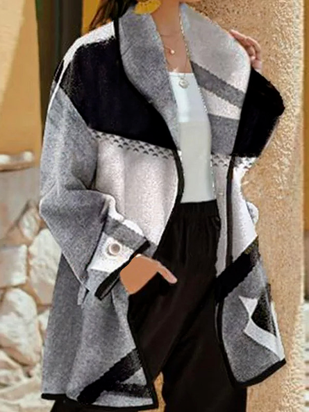 

Off Shoulder Casual Color Block Loosen Outerwear, Multicolor, Outerwear