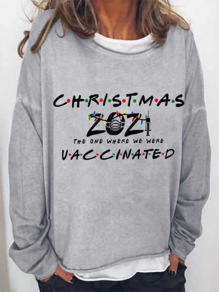 

Christmas 2021 The One Where We Were Vaccinated Christmas Cotton Blends Sweatshirts, Light gray, Hoodies&Sweatshirts