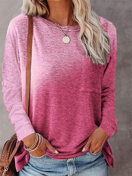 

Casual Crew Neck Printed Long Sleeve Shirts & Tops, Pink, T-Shirts
