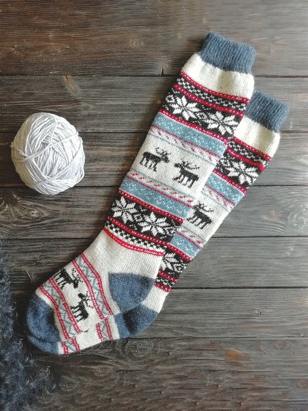 

Snowflake Elk Knitted Warm Socks, As picture, Socks