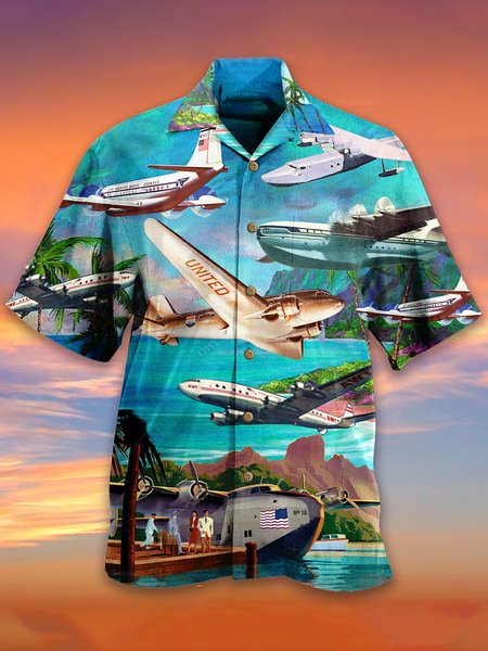 

Short Sleeve Shirt Collar Work Shirts & Tops, As picture, Men's Floral shirt