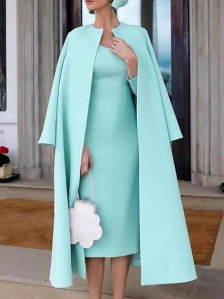 

Elegant Simple Crew Neck Outerwear, Mint, Coats