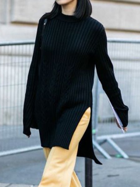 

Crew Neck Solid Sweater, Black, Pullovers