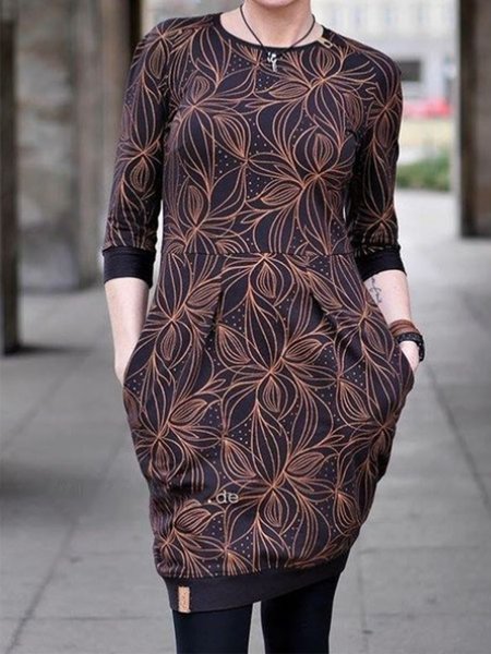 

Cotton Blends Simple Crew Neck Dresses, Black, Mini Dresses