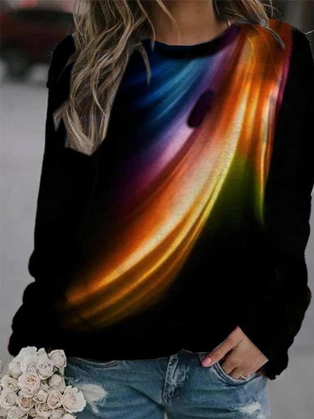 

Casual Long Sleeve Crew Neck Printed Sweatshirts, Black, Hoodies & Sweatshirts