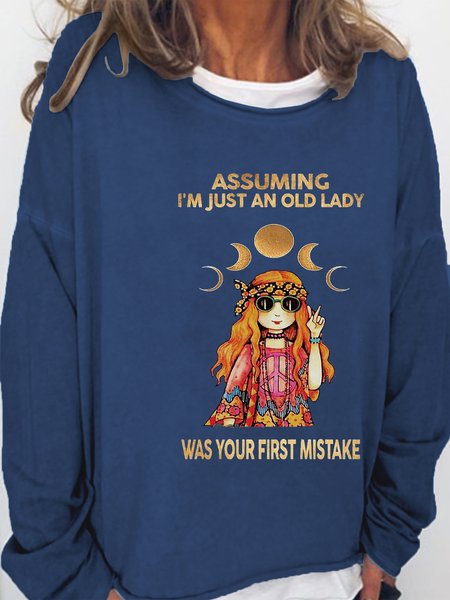 

Hippie Print Ladies Round Neck Sweatshirt, Dark_blue, Hoodies&Sweatshirts